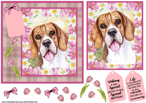Pink tulip dog card front 8