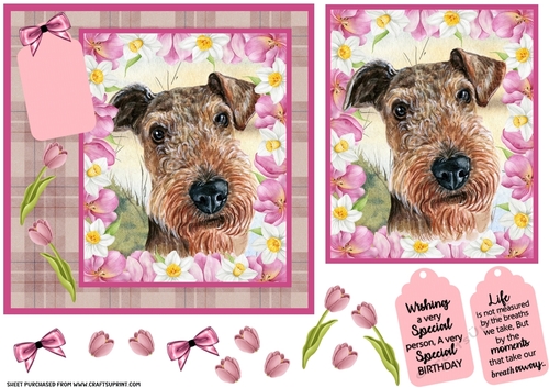 Pink tulip dog card front 9