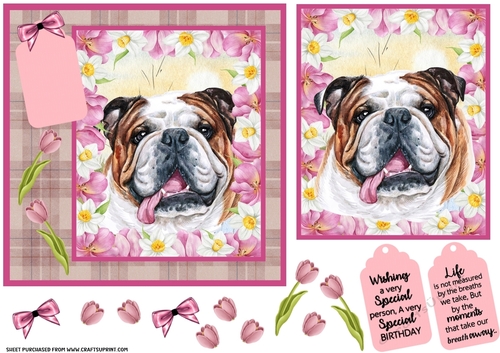 Pink tulip dog card front 10