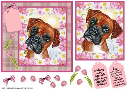 Pink tulip dog card front 11