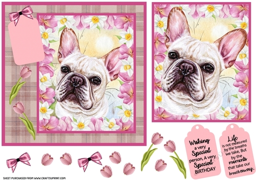 Pink tulip dog card front 13