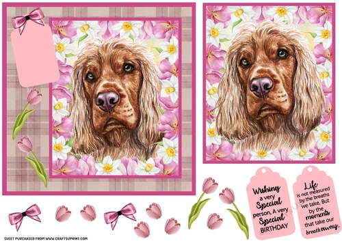 Pink tulip dog card front 14