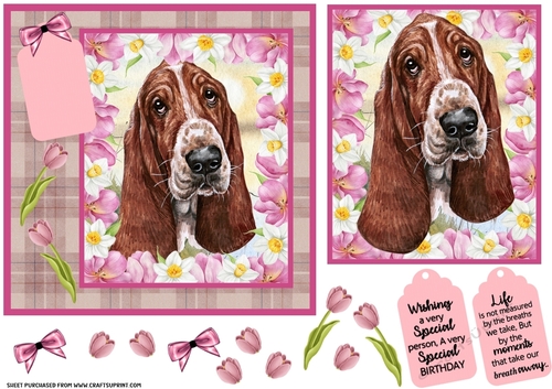 Pink tulip dog card front 15