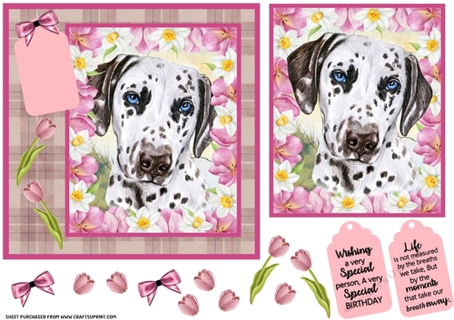 Pink tulip dog card front 21