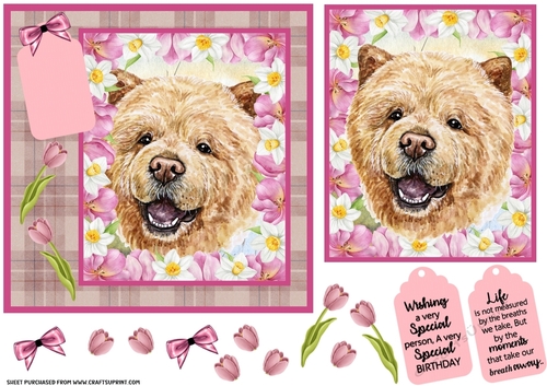Pink tulip dog card front 22