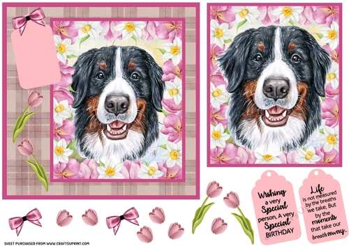 Pink tulip dog card front 23