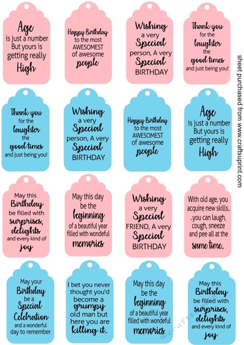 Pink and Blue Birthday tag topper sheet