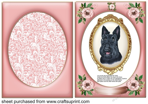 Pink rose dangling dog card front 1