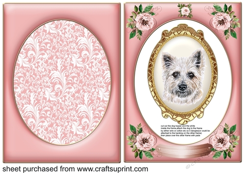 Pink rose dangling dog card front 3