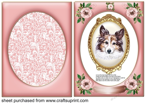Pink rose dangling dog card front 7