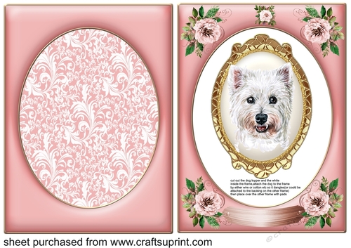 Pink rose dangling dog card front 8