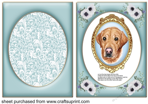 Blue floral Labrador dangler card front 1