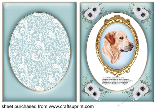 Blue floral Labrador dangler card front 3