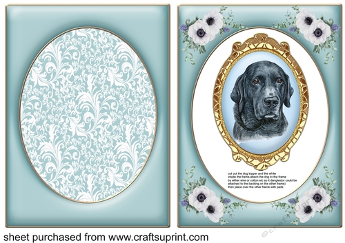 Blue floral Labrador dangler card front 5