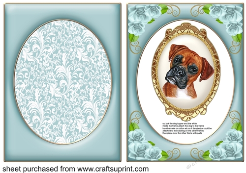 Blue floral Boxer dangler card front 1