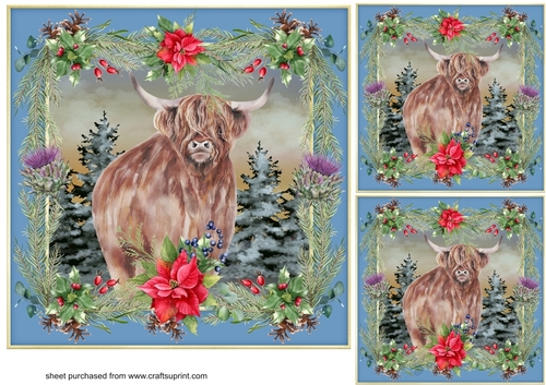3 Poinsettia Highland cow card front/toppers 2