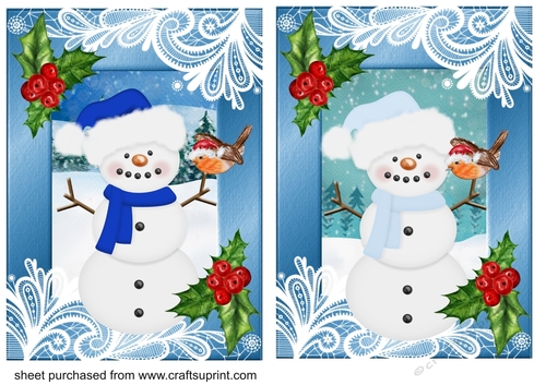 2 Blue Christmas snowman card fronts 1