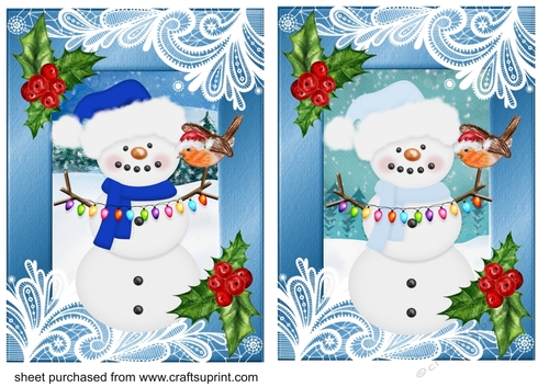 2 Blue Christmas snowman card fronts 2