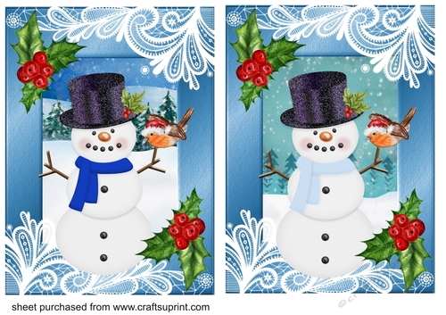 2 Blue Christmas snowman card fronts 3