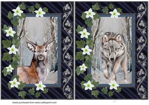 Blue Stag and Wolf Christmas card fronts