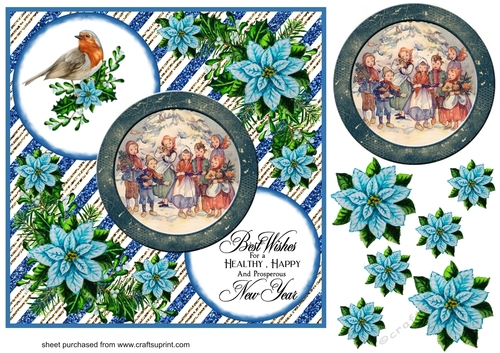 Blue Christmas scene card front 3