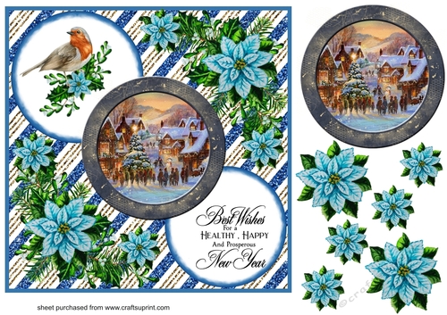 Blue Christmas scene card front 4