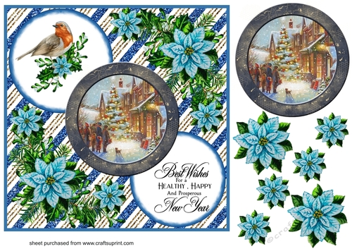 Blue Christmas scene card front 5