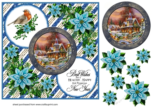 Blue Christmas scene card front 6