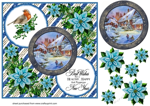 Blue Christmas scene card front 7