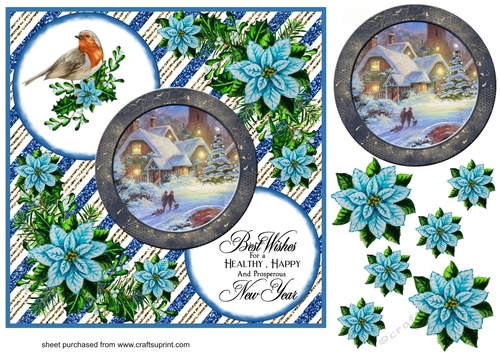 Blue Christmas scene card front 8