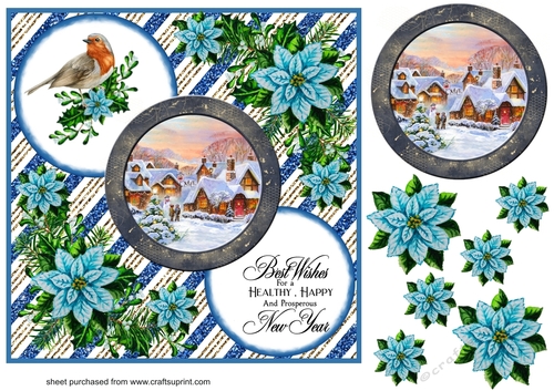 Blue Christmas scene card front 9