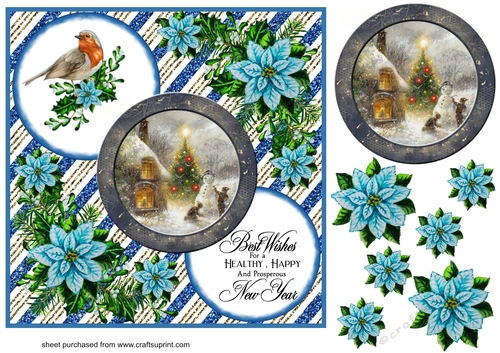 Blue Christmas scene card front 10