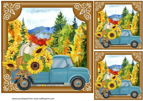 3 Autumn/Fall blue truck card front/toppers