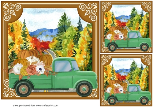 3 Autumn/Fall green truck card front/toppers