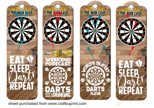 4 Dart themed bookmarks/toppers