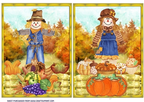 2 Thanksgiving scarecrow card front/toppers