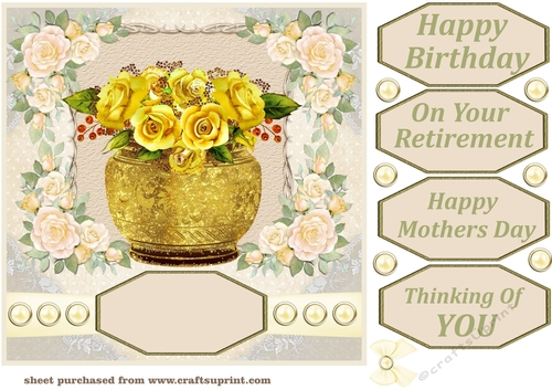 Yellow roses in planter card front