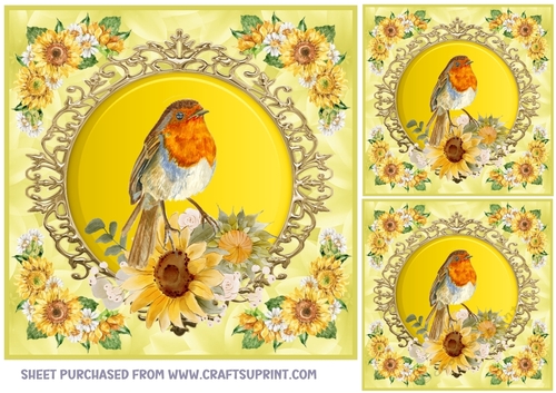 3 Sunflower robin card front/toppers