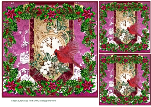 3 Red Christmas cardinal card front/toppers 1