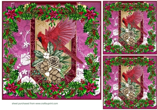 3 Red Christmas cardinal card front/toppers 2