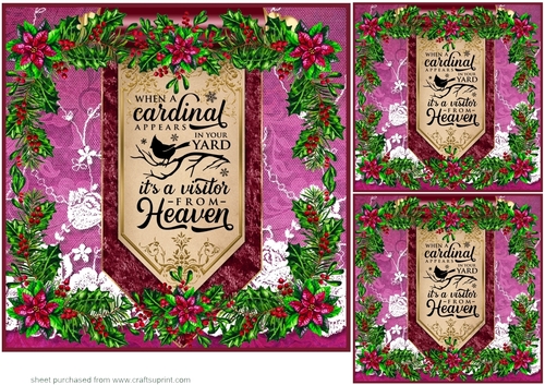 3 Red Christmas cardinal card front/toppers 3