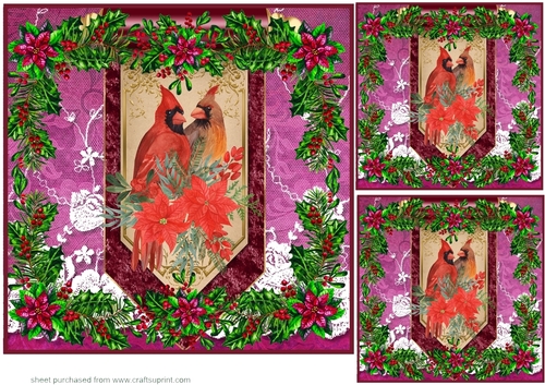 3 Red Christmas cardinal card front/toppers 4