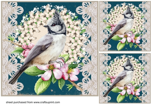 3 Floral bird card front/toppers 5