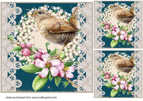 3 Floral bird card front/toppers 8