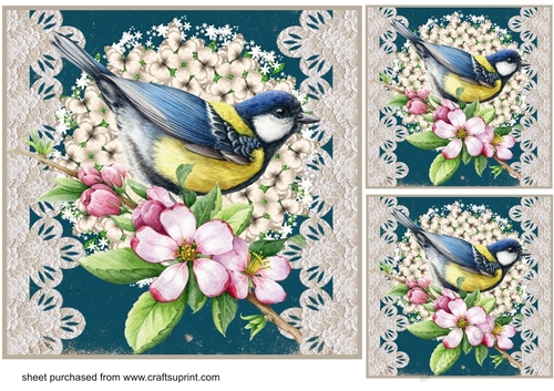 3 Floral bird card front/toppers 11
