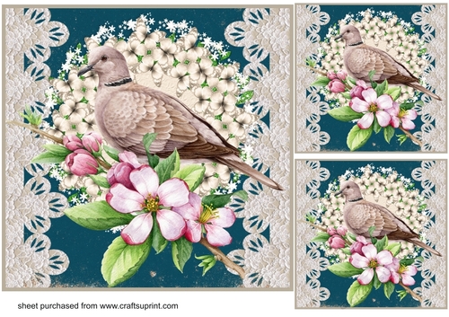 3 Floral bird card front/toppers 12