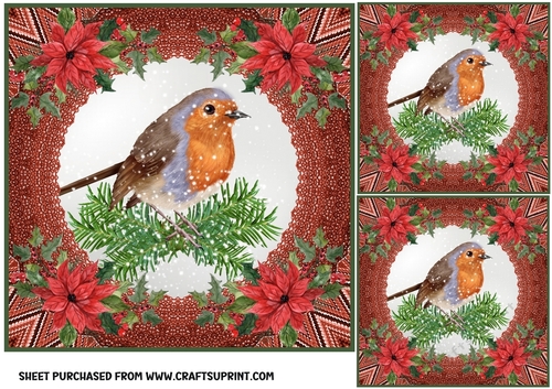 3 Red Christmas robin card front/toppers 1