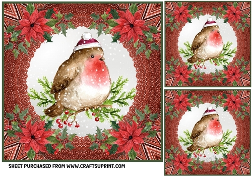 3 Red Christmas robin card front/toppers 3