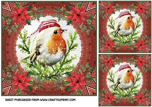 3 Red Christmas robin card front/toppers 4