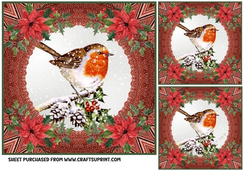 3 Red Christmas robin card front/toppers 5